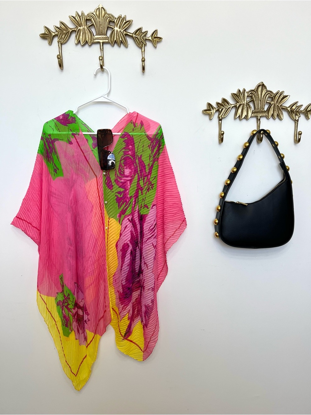 🆕Vibrant Floral Pink Green Yellow Sheer Poncho
